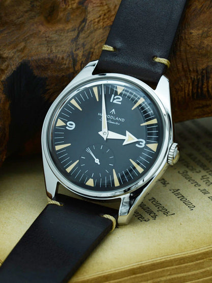 Hruodland F033 Retro Classic Quartz Men's Watches VD78 Movement Stainless Steel Black Brown Leather Strap Wristwatches
