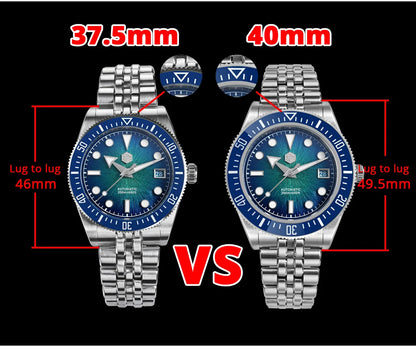 Relógio de mergulho de luxo para homem San Martin 40mm Miyota 9015, mostrador em esmalte sunburst, relógio de pulso mecânico automático, resistente à água 200m, SN0148