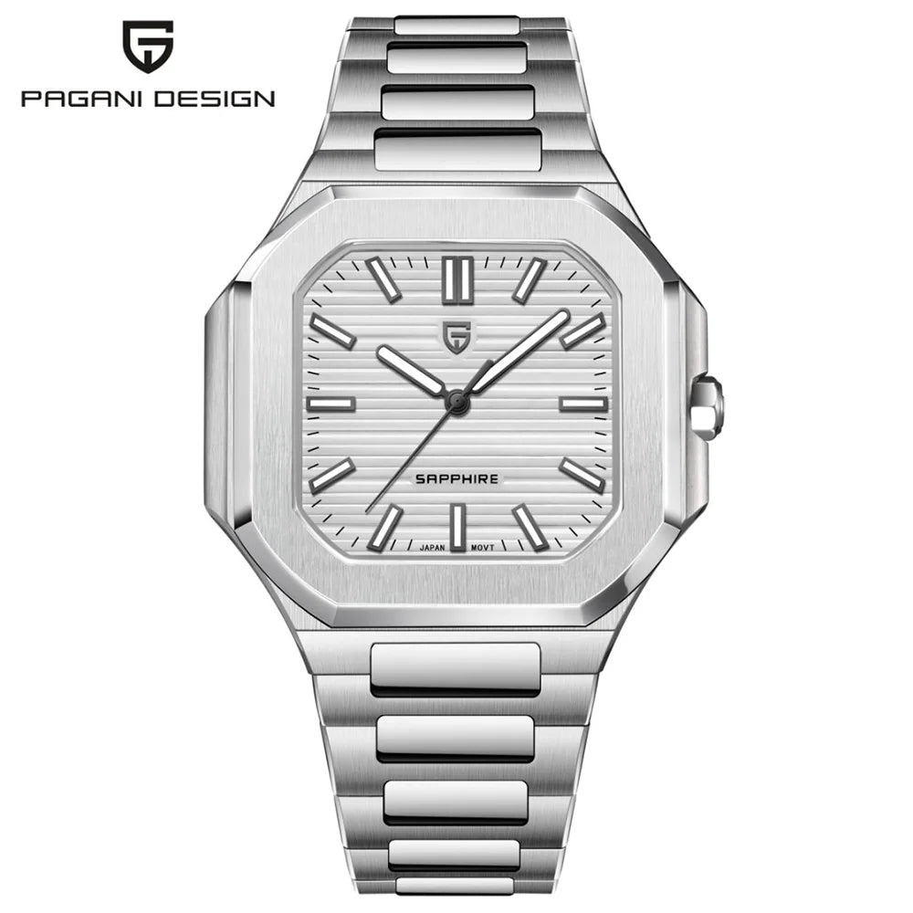 Reloj cuadrado de cuarzo para hombre PAGANI DESIGN New V2, marca de lujo premium, deportivo, resistente al agua, de zafiro y acero inoxidable