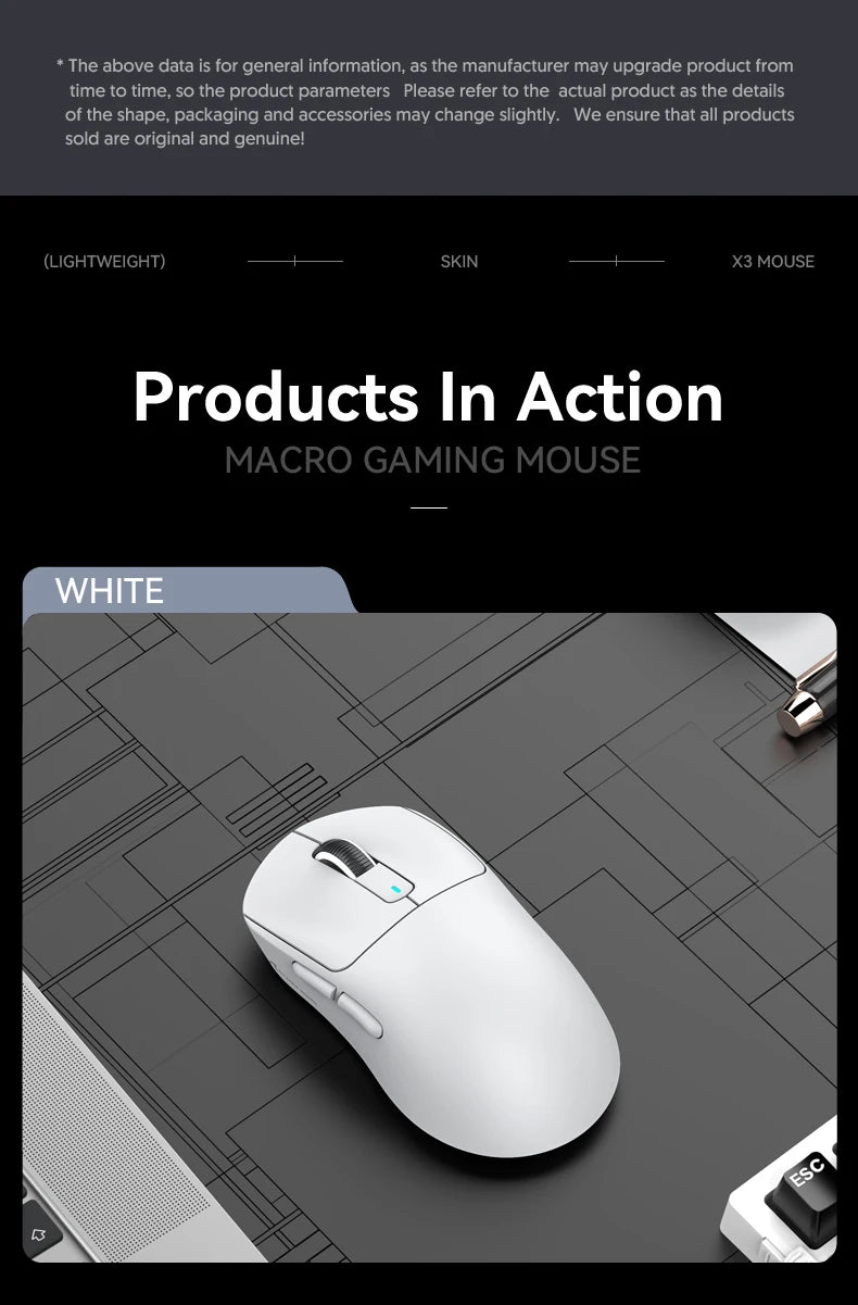 Bezdrátová herní myš X3 ATTACK SHARK v červené barvě, 4K návratnost, Bluetooth tri-mode připojení, PAW3395, makro Bluetooth herní myš