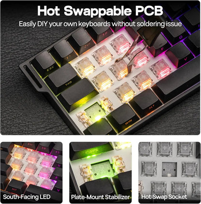 Teclado Gaming Mecânico AULA Mini60 HE/Pro/Max 60% com Switches Magnéticos, RGB, Tri-Mode, 8000Hz, RT 0.01mm, para E-Sports e Presentes