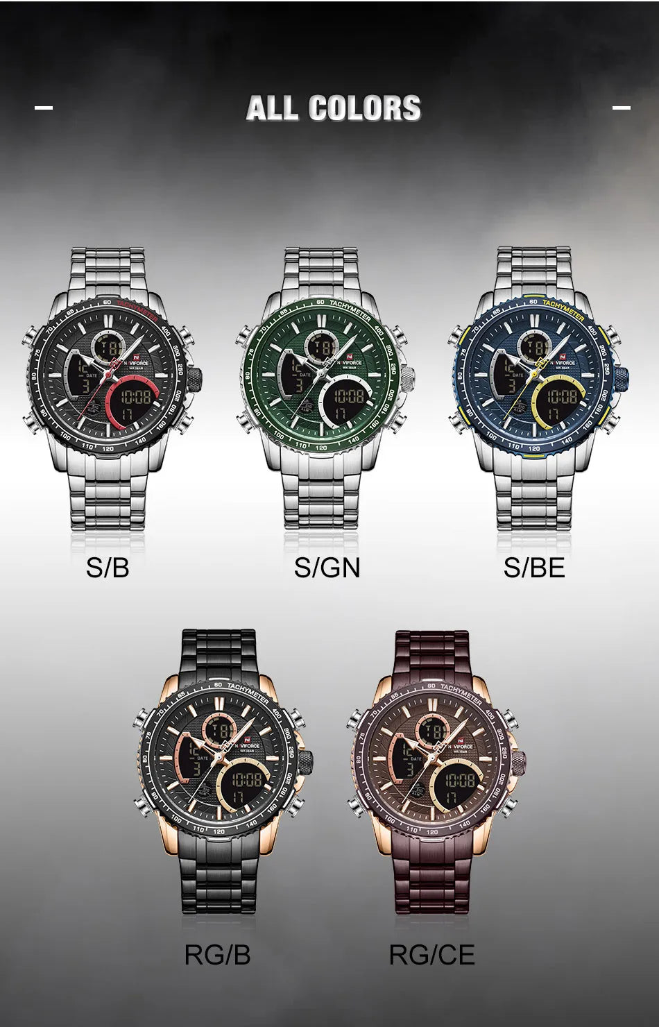 NAVIFORCE Fashion Men Watch Luxury Brand Sport Watch For Men Chronograph Quartz Wristwatch Military Waterproof Steel Band Clock