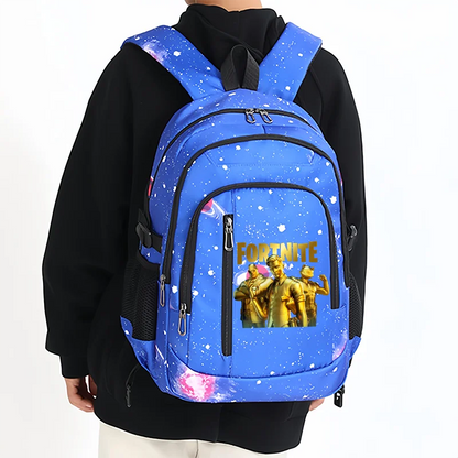 Mochila Fortnite Céu Estrelado de Grande Capacidade, Impermeável, com Compartimento para Portátil e Estampado de Personagem do Jogo, para Estudantes, Rapazes e Raparigas, Regresso às Aulas