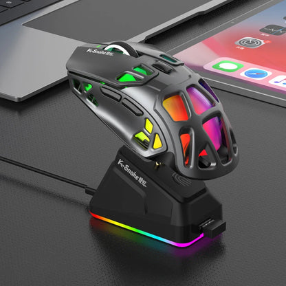Lenovo Tri-Mode Gaming Mouse Wireless with RGB Charging Dock, 12000DPI Ergonomic Rechargeable Mouse, Bluetooth 2.4G USB Mouse for PC Laptop
