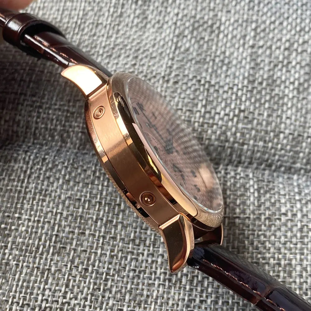 Automatikuhr für Herren, Multifunktionsanzeige für Datum, Tag, Monat und Jahr, 316L mechanische Herrenuhr, poliertes Gehäuse, Tag-/Nachtanzeige, 42mm
