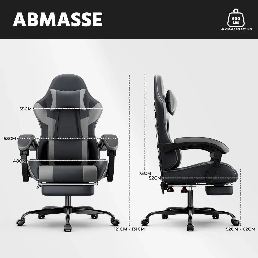 Ergonomic Gaming Chair with Lumbar Support, Breathable PU Leather Gaming Chair, Reclining Computer Gaming Chair with Footrest & Adjustable Height