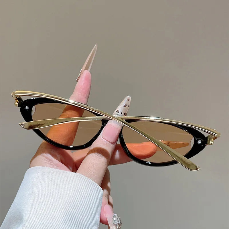 vintage small cat eye sunglasses for women new fashion beige gradient alloy sun glasses ladies elegant driving shades uv400