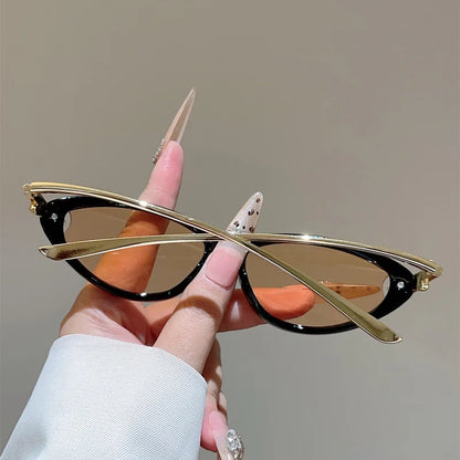 vintage small cat eye sunglasses for women new fashion beige gradient alloy sun glasses ladies elegant driving shades uv400