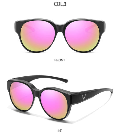 Over Glasses with Box Cover Over Myopia Eyeglasses Unisex Round Shades with UV protection Outdoor Sports Fishing Hiking Cycling