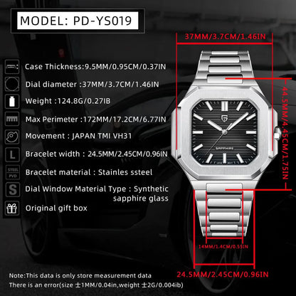 Reloj cuadrado de cuarzo para hombre PAGANI DESIGN New V2, marca de lujo premium, deportivo, resistente al agua, de zafiro y acero inoxidable
