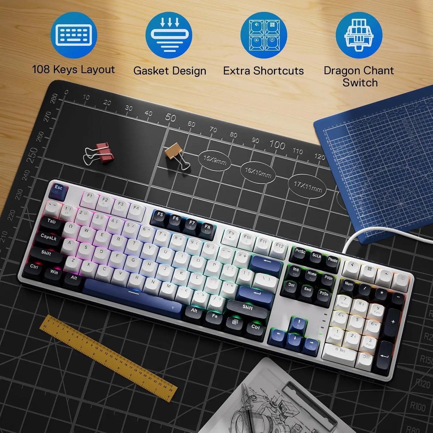 Redragon K689 Wired Gasket RGB Gaming Keyboard, 108 Keys Mechanical Keyboard w/Extra 4 Hotkeys, Upgraded Hot-swappable Socket