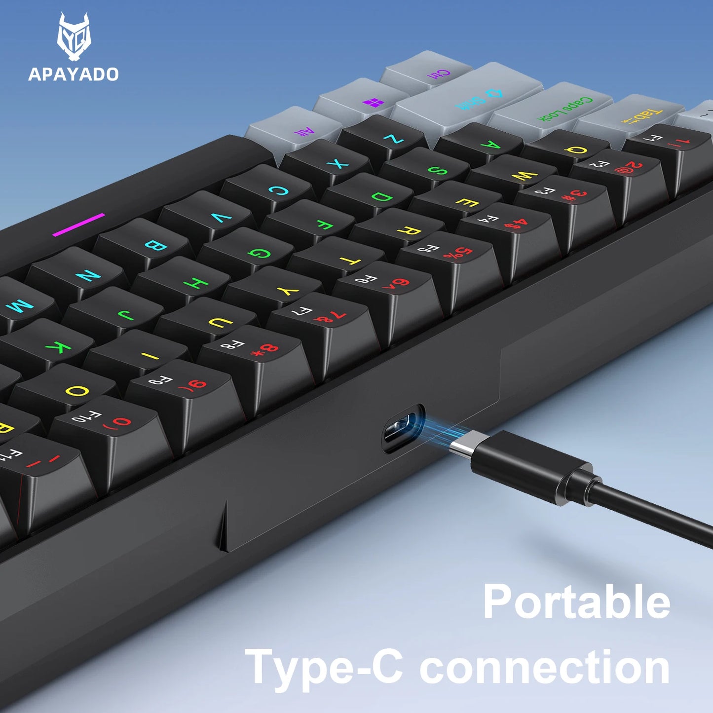 APAYADO K61 Mini Mechanical Keyboard, Wired, 61 Keys, Phantom RGB, Black/White Red/Blue Mechanical Switch for Gaming, 60% Portable