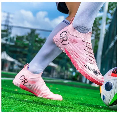 Kids Anti-Collision Toe Football Boots Lace-Up Closure Short Non-Slip Studs Wearproof Breathable Outdoor Grass Game Shoes