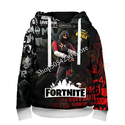 Sweatshirt com Capuz Fortnite Cool Heroes para Rapaz, Estilo Cosplay, Casaco Infantil com Desenho Animado para Primavera e Outono