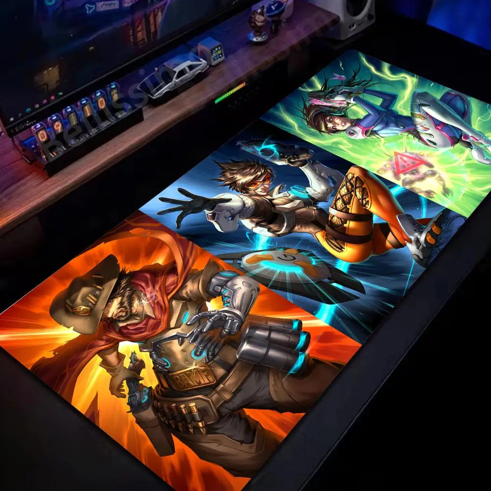 Tapete de Rato Gaming Grande Overwatch para PC, Tapete de Secretária Kawaii Rosa Fofo para Teclado e Portátil, Acessório Gaming HD