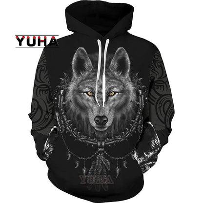 3D-bedruckter Wolf-Hoodie Unisex – cooler Pullover mit Tiergrafik, Sweatshirt für Herren-Streetwear