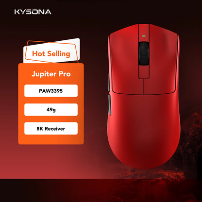 Ratón gaming KYSONA serie Jupiter con cable e inalámbrico, 8Khz, sensor PAW3950, Bluetooth, 46g, recargable, controlador web para PC y portátil