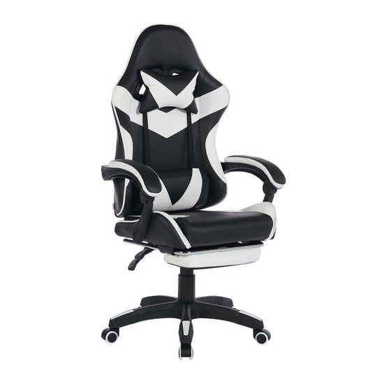 360° Swivel Ergonomic Racing Design Gaming Chair Leather High Back Office Chair Height Adjustable Task Chair, Black & White