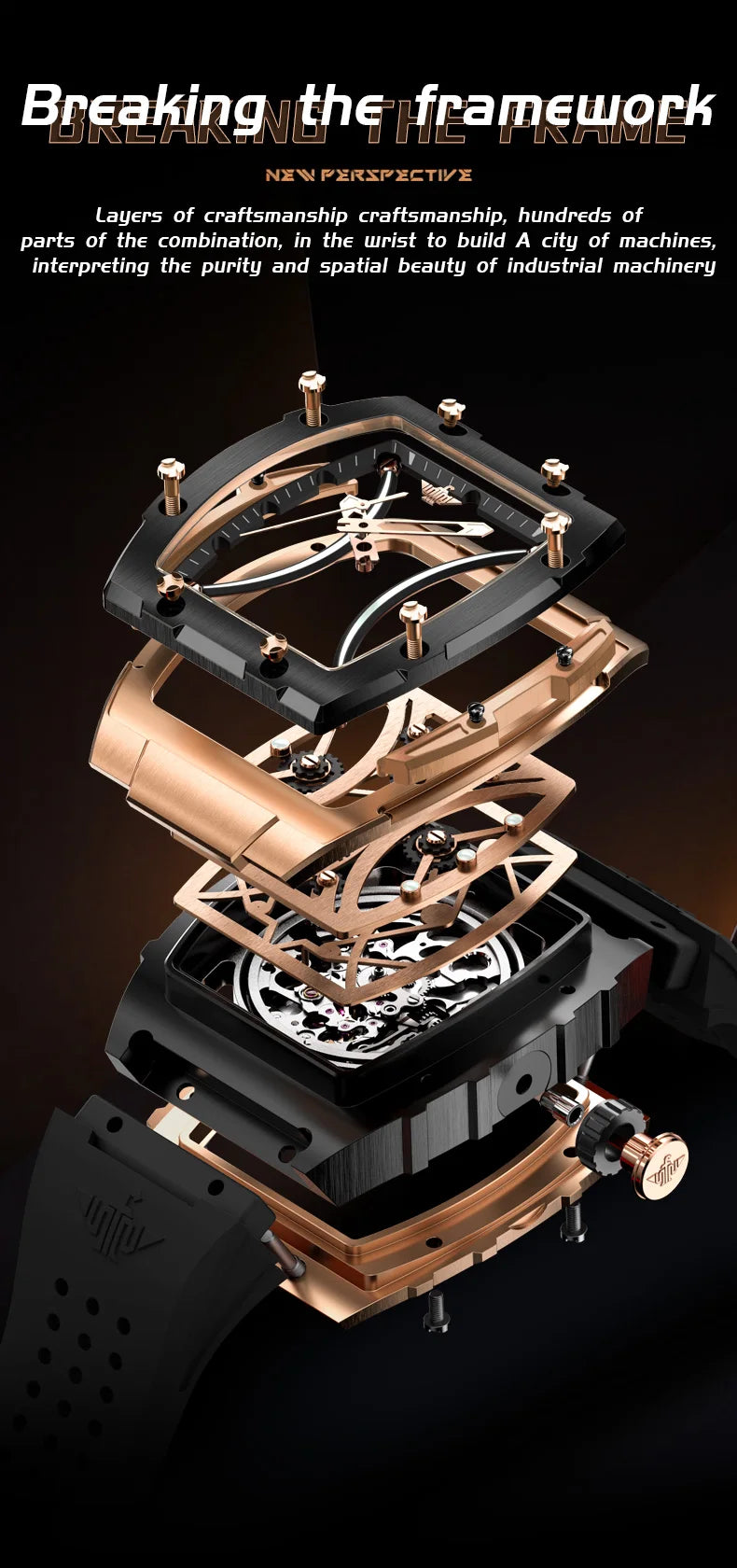 Reloj OUPINKE para hombre, clásico de lujo, esfera tonneau, marca premium original, movimiento mecánico automático, correa de silicona, cristal de zafiro, nuevo