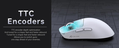 Mouse gaming wireless leggero ATTACK SHARK X3, 49g, tri-mode, sensore PAW3395 da 26K DPI, autonomia di 200h, 5 pulsanti programmabili