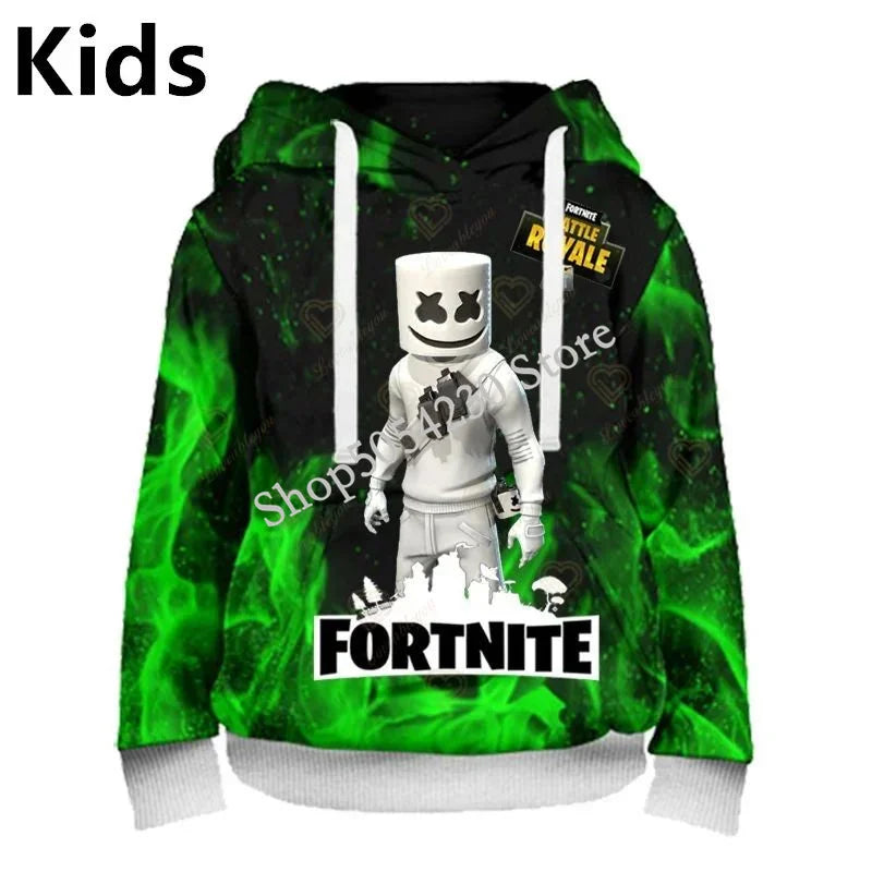 Sweatshirt com Capuz Fortnite Cool Heroes para Rapaz, Estilo Cosplay, Casaco Infantil com Desenho Animado para Primavera e Outono