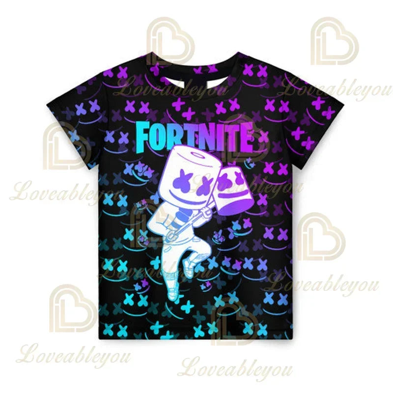 T-shirt estiva Fortnite per adulti e bambini con stampa digitale 3D, vestibilità ampia, taglie grandi, maniche corte