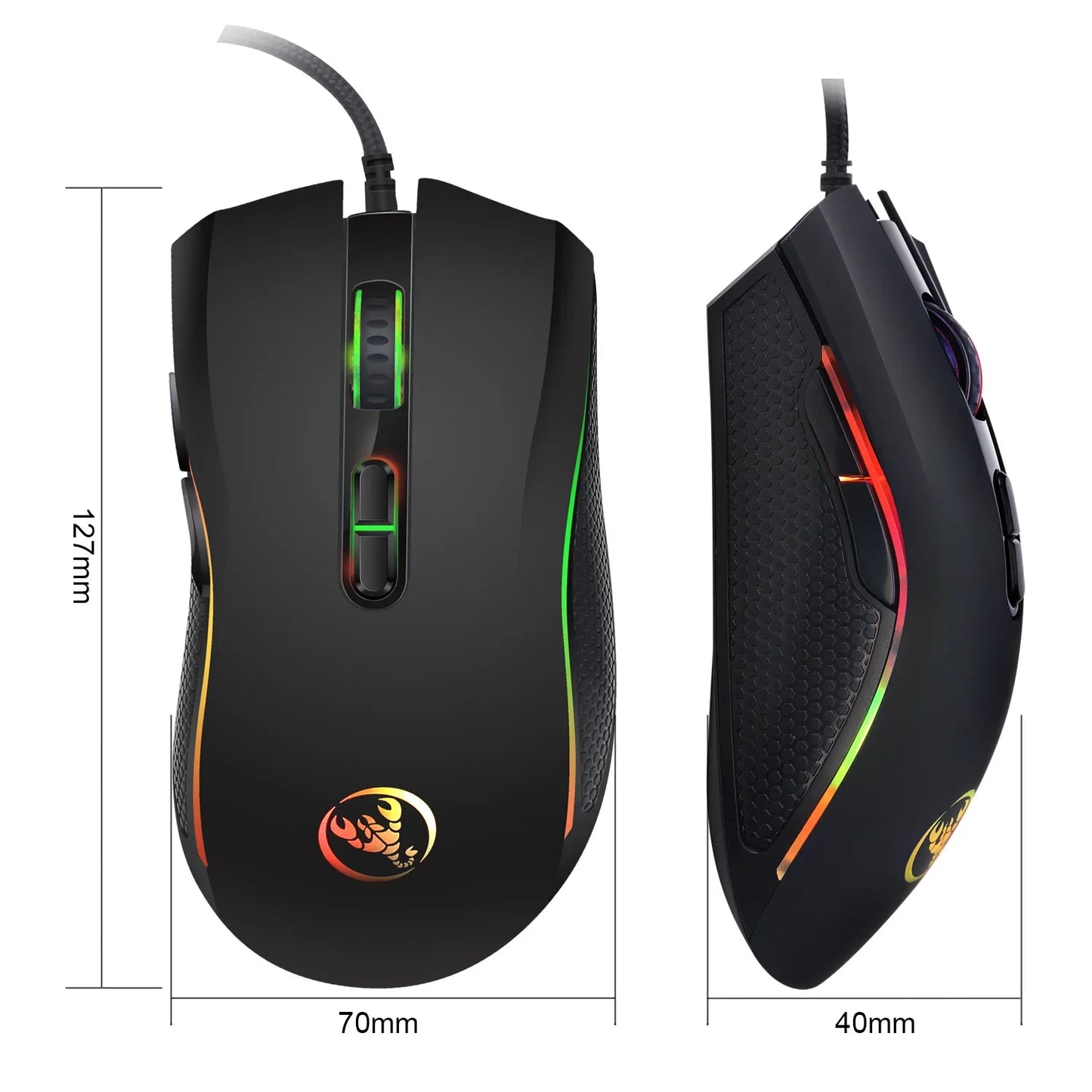 Ratón gaming óptico profesional de alta gama con retroiluminación LED en 7 colores brillantes y diseño ergonómico de 3200 DPI para jugadores de LOL y CS