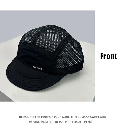 Cappellini da baseball unisex semplici in rete con lettere, parasole, ad asciugatura rapida, traspiranti, con visiera corta e a punta, versatili, alla moda, per attività all’aperto