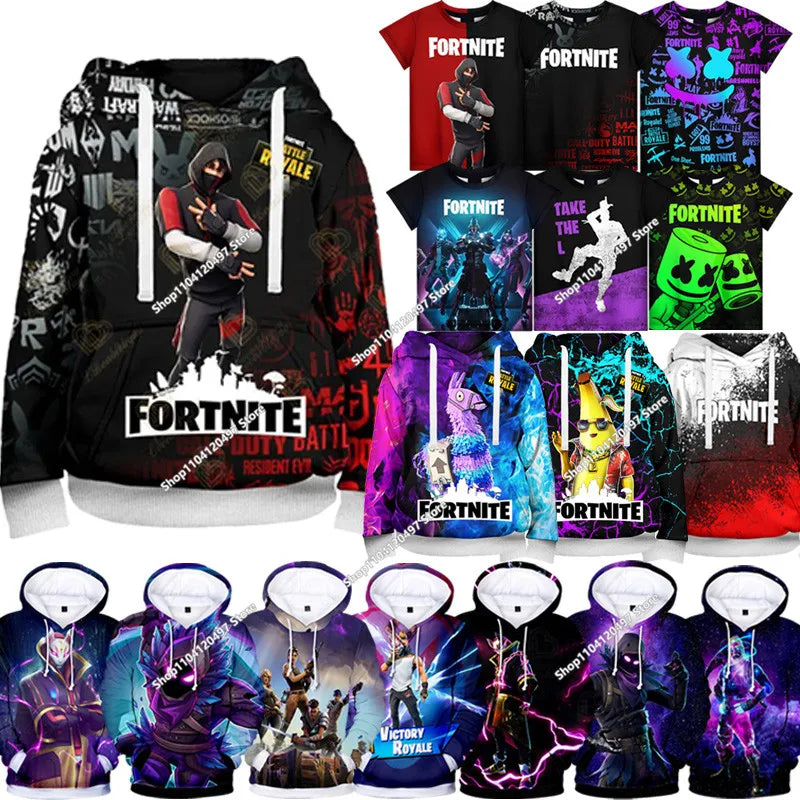 Camisola com Capuz Infantil de Outono — T-shirt Hoodie Fortnite Nova, Roupa Casual Confortável para Crianças, Estilo Streetwear