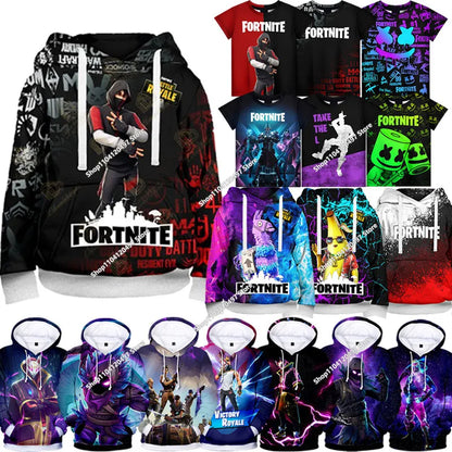 Camisola com Capuz Infantil de Outono — T-shirt Hoodie Fortnite Nova, Roupa Casual Confortável para Crianças, Estilo Streetwear