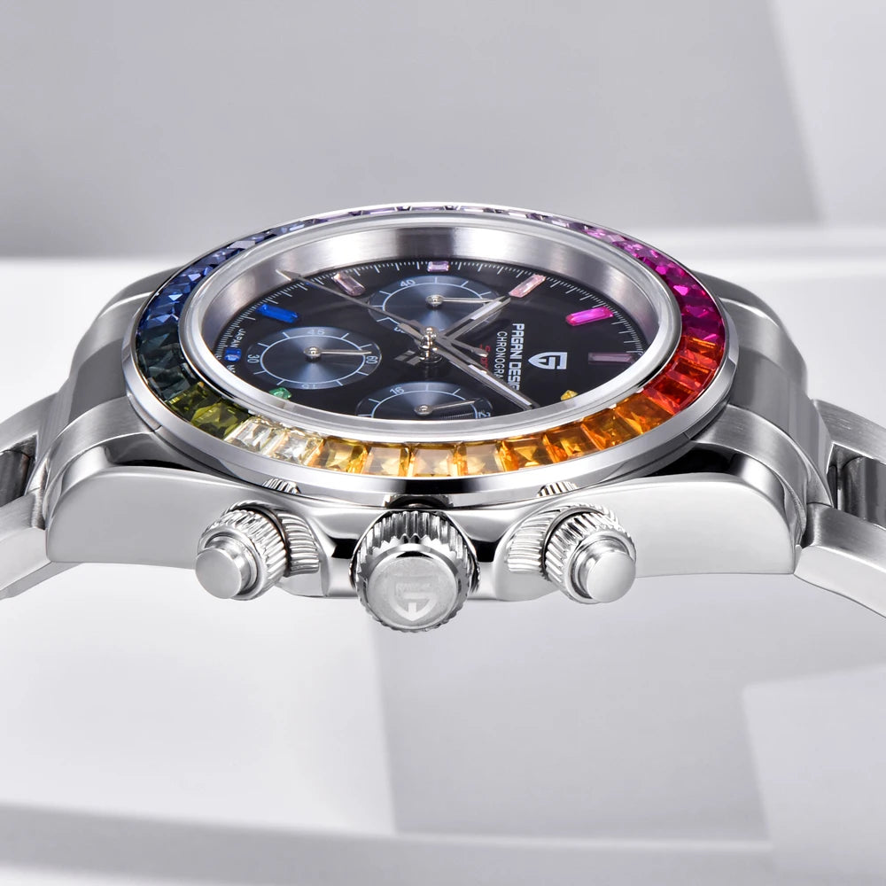 Montre pour homme PAGANI DESIGN – Modèle à cadrans colorés, montre-bracelet à quartz de luxe, chronographe équipé d'un mouvement