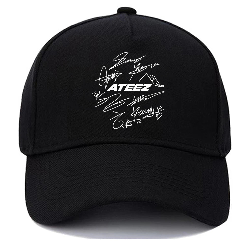 Kpop ATEEZ Member Signature Baseball Cap Adjustable Size Graphic Print Men's or Women's Casual Sun Hat for Aniteez