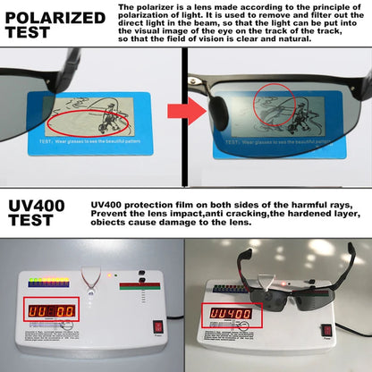 CLLOIO Aluminum Rimless Photochromic Sunglasses Men Polarized Driving Chameleon Anti-Glare Glasses Travel Fishing Goggle UV400
