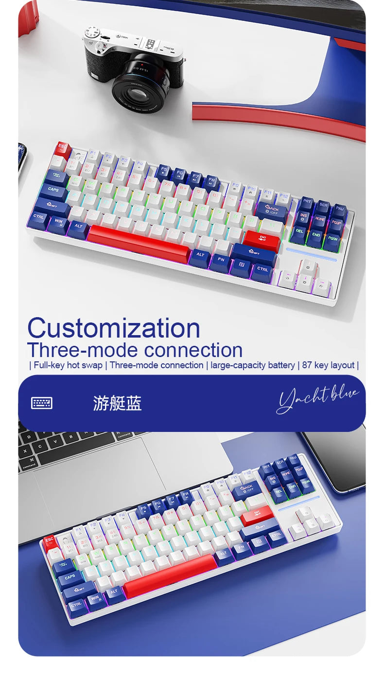 Teclado mecánico inalámbrico Bluetooth SMAILWOLF MK87 para gaming e-sports, teclas completas, hot-swap, teclado personalizable