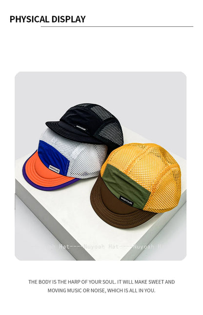 Cappellini da baseball unisex semplici in rete con lettere, parasole, ad asciugatura rapida, traspiranti, con visiera corta e a punta, versatili, alla moda, per attività all’aperto