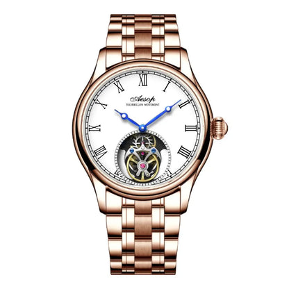 AESOP Mens Mechanical Wristwatches Flying Tourbillon Movement Skeleton Watch for Men Man Luxury Clocks Real Tourbillon Watch