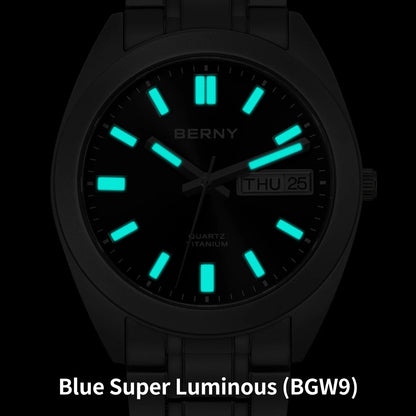 BERNY Titanium Watch for Men Super Light Weight Wristwatch Super Luminous Sapphire 10ATM Waterproof Sport Field Quartz Watches
