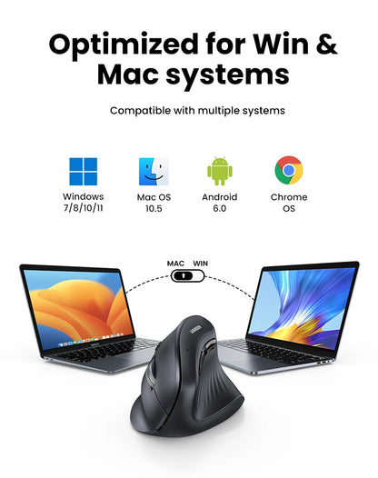 UGREEN Vertical Mouse Wireless Bluetooth 5.0 2.4G Ergonomic 4000DPI 6 Mute Buttons for MacBook Tablet Laptops Computer PC Mice