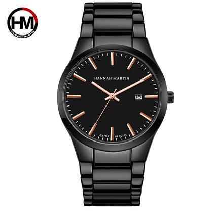 Montre pour homme Hannah Martin, boîtier en acier inoxydable, mouvement à quartz, cadran de 41 mm, style professionnel, avec affichage du calendrier (imitation)