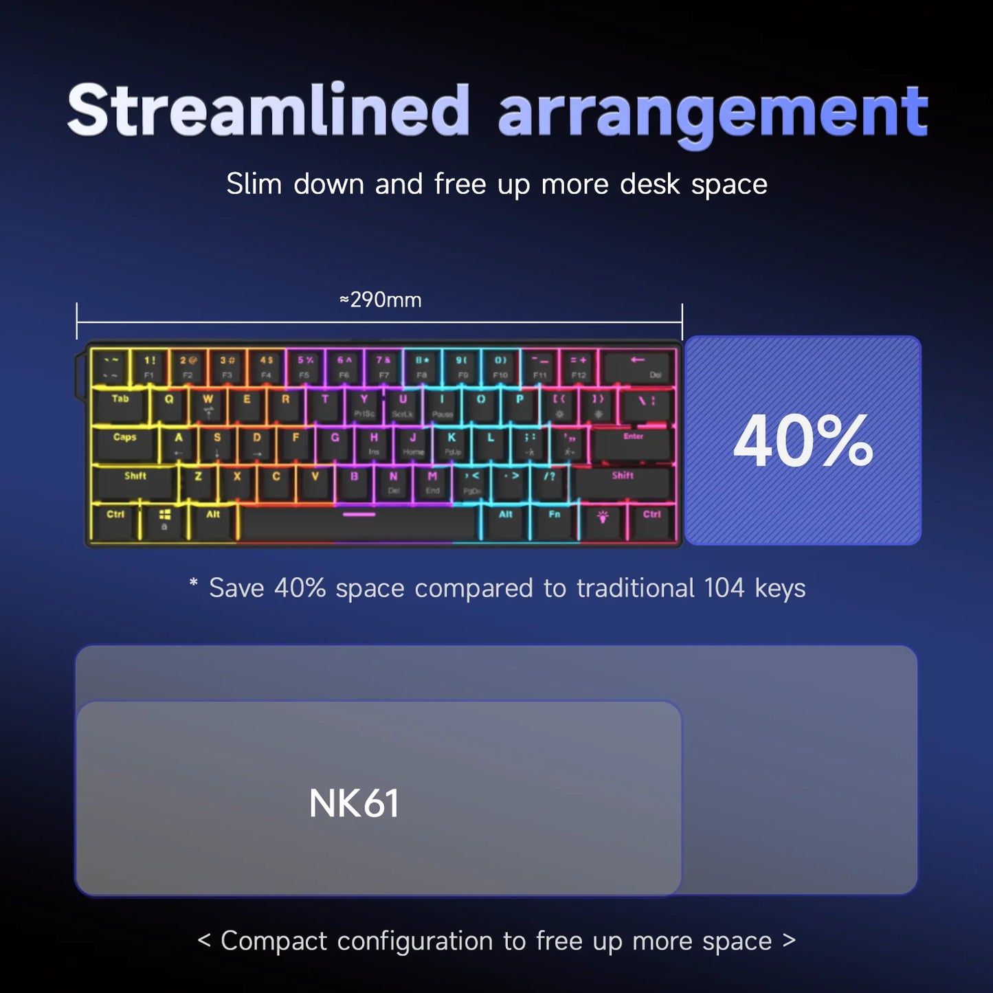Teclado mecânico gaming com fios AJAZZ NK61 60% RGB hot-swappable, 61 teclas, switch vermelho, mini teclado para PC gamer