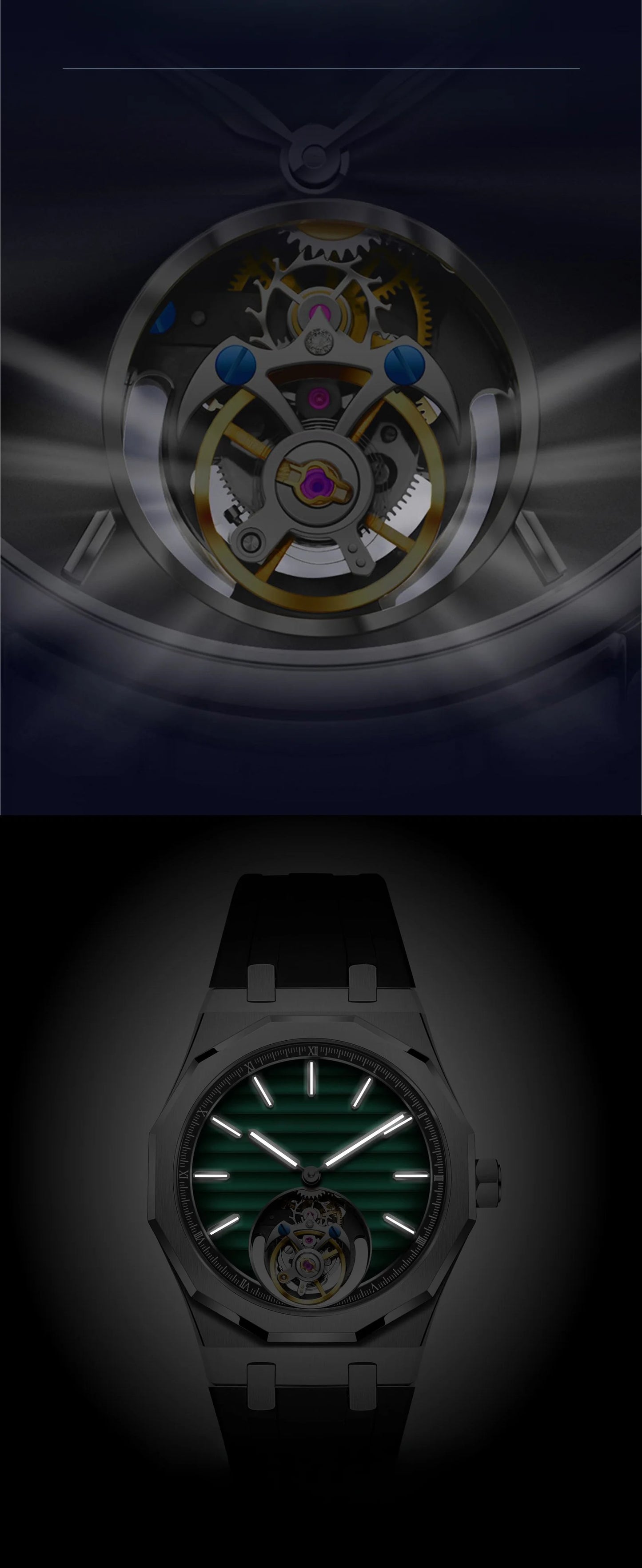 Raymondoya Men's Flying Tourbillon Movement Mechanical Automatic Luxury Watches Wristwatches Skeleton Watch Brand For Men Sapphire