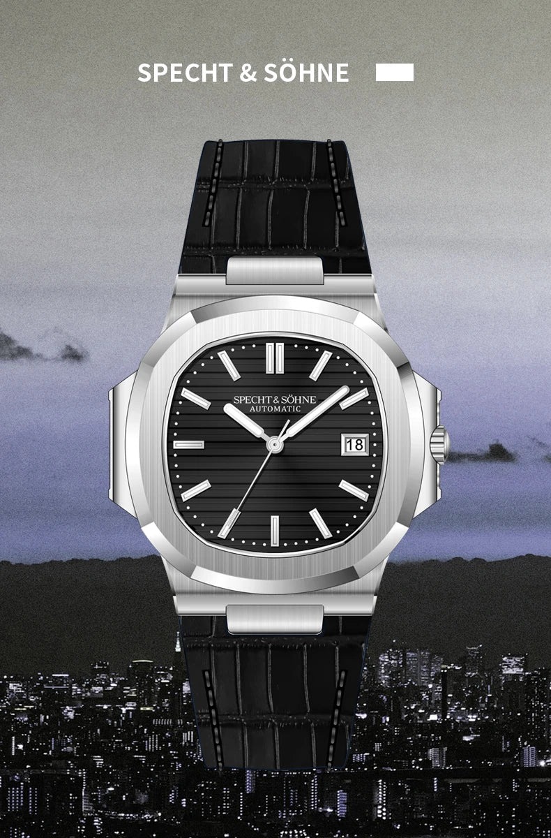 Relógio Masculino Specht&Sohne 2025 New Classic de Luxo Automático em Aço Inoxidável com Safira 8215, Relógio de Pulso Mecânico
