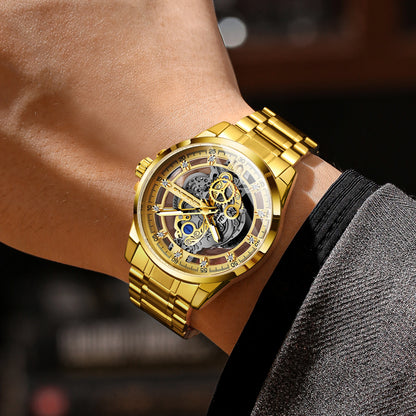 Montre-bracelet à quartz vintage ajourée BINBOND pour homme, lumineuse, étanche, précise et durable, style décontracté.