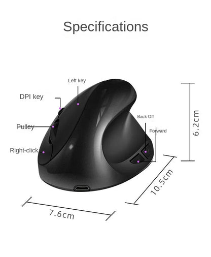BTS-908 Ratón vertical recargable superventas, ratón inalámbrico ergonómico con receptor USB 2.4G, 1600 DPI ajustables y 6 botones