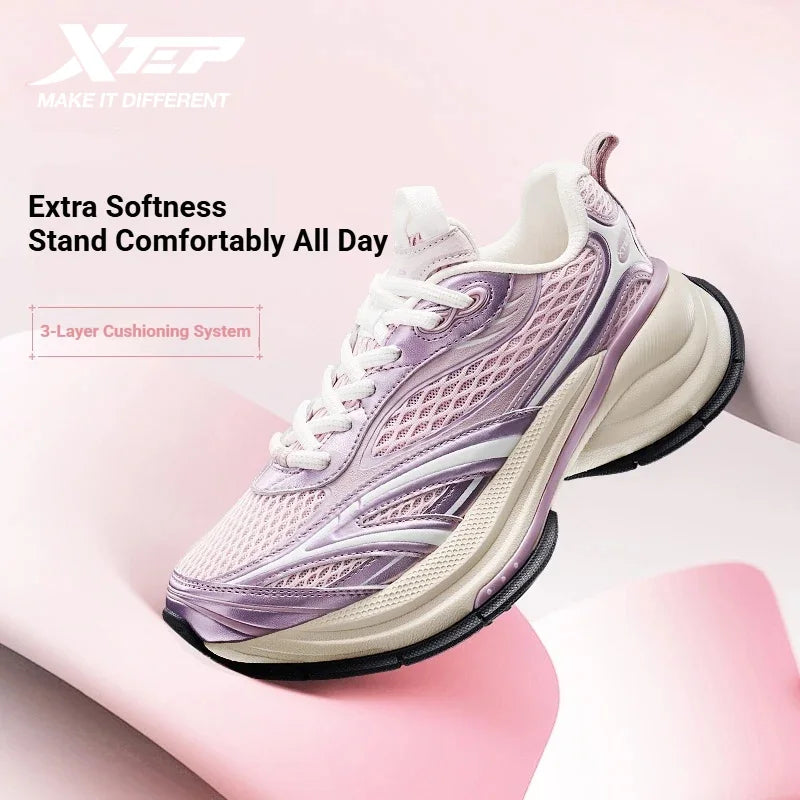 Sapatilhas Xtep Basque 3 para Mulher, Leves, Resistentes ao Desgaste, Modernas, Duráveis, com Sola Grossa, Casuais e Desportivas, 874218320006