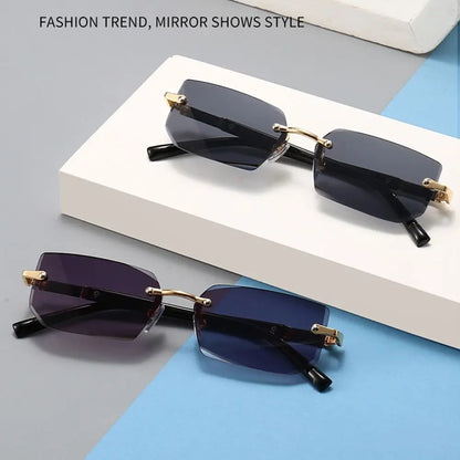 Retro UV400 Protection Rimless Rectangle Sunglasses Y2K Shades Frameless Sun Glasses for Women & Men