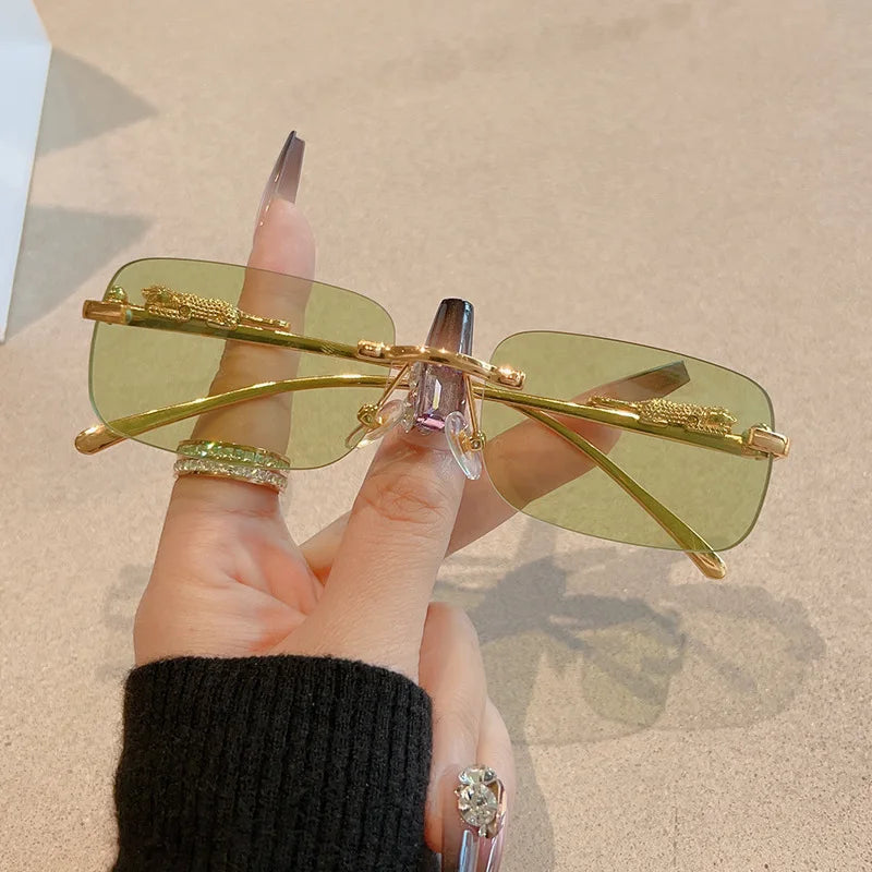 Cycling 12pcs Brand Leopard Rimless Rectangle Sunglasses Fashion Y2K Frameless Sun Glasses Shades for Women Men UV400