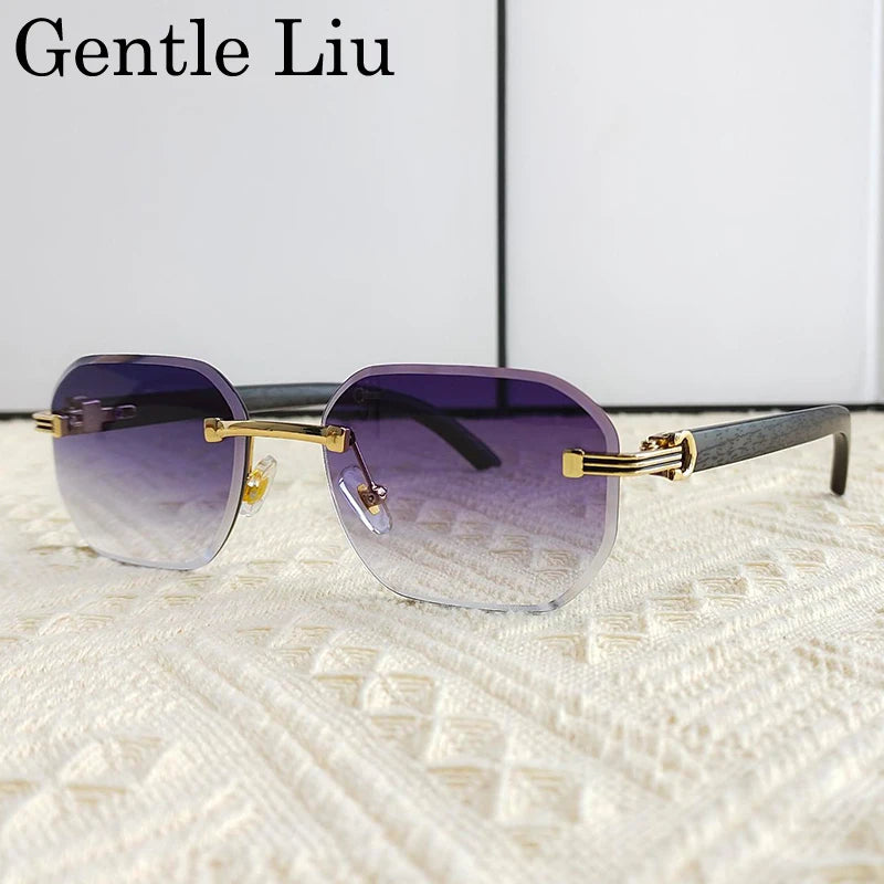 Vintage Square Rimless Sunglasses Men 2026 Luxury Brand Trendy Frameless Punk UV400 Eyewear Anti Blue Light Prescription Glasses