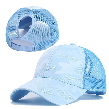 Stylish Camo Print Women's Baseball Cap with Ponytail Hole  Breathable Mesh Adjustable Fit Perfect for Running Hiking Daily Wear