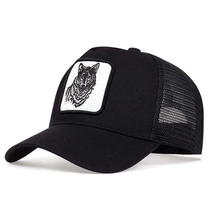 Summer and Spring Animal Embroidery Baseball Hat Sunshade Men's Women's Black Wolf Mesh Breathable Duck Tongue Hat Trucker Cap